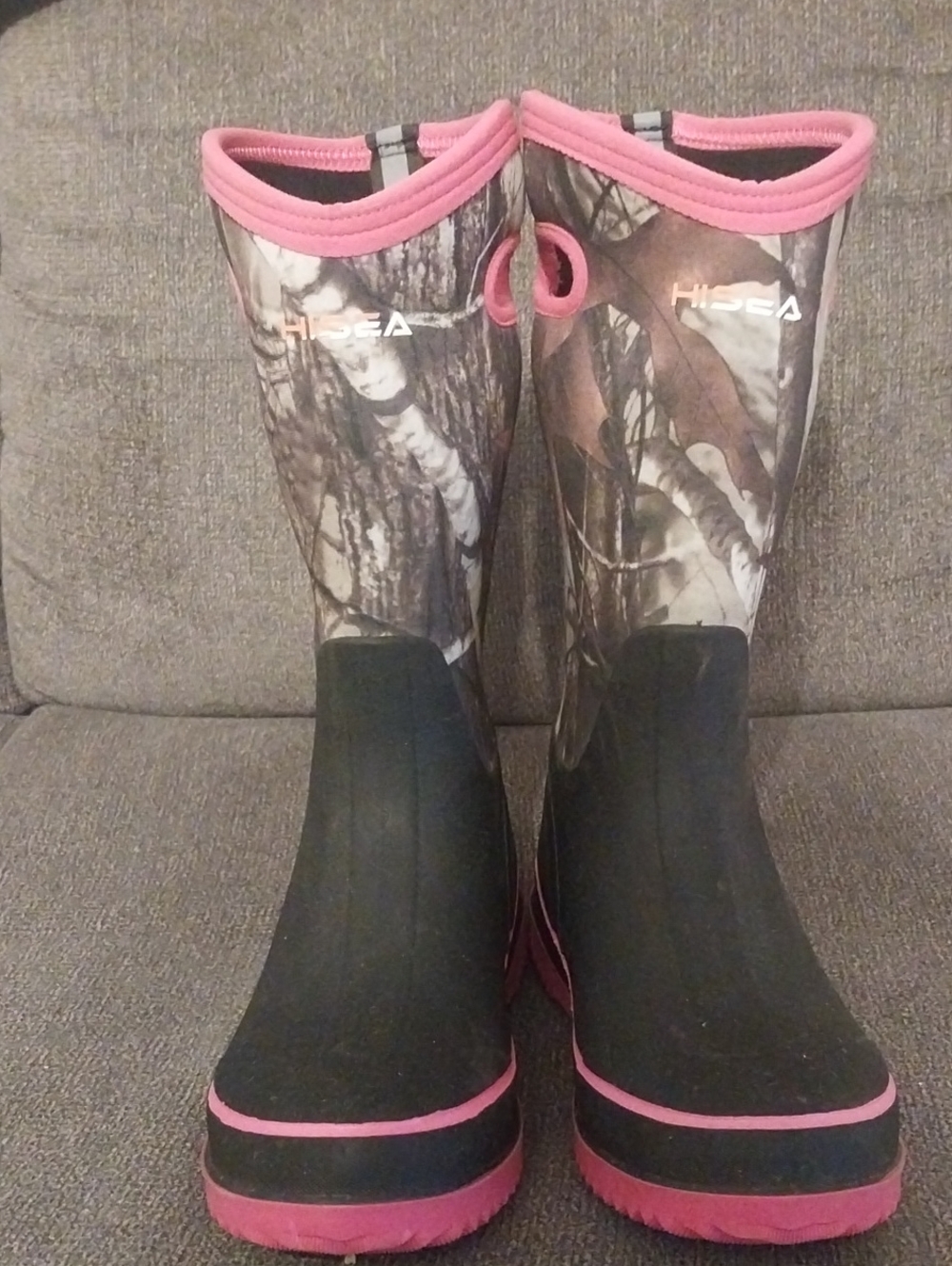 Hisea Women's Camo Rain Boots with Pink Trim